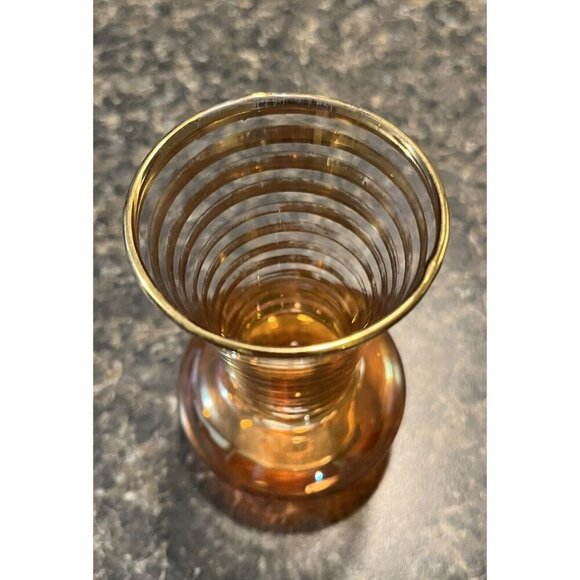 Vintage Carnival Glass Bud Vase 4" Gold with Stripes - Picture 2 of 8